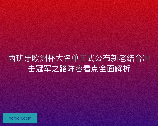 西班牙欧洲杯大名单正式公布新老结合冲击冠军之路阵容看点全面解析