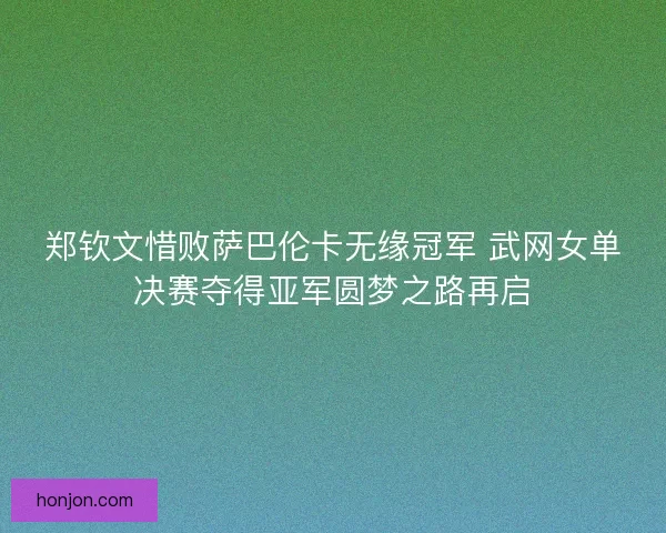 郑钦文惜败萨巴伦卡无缘冠军 武网女单决赛夺得亚军圆梦之路再启